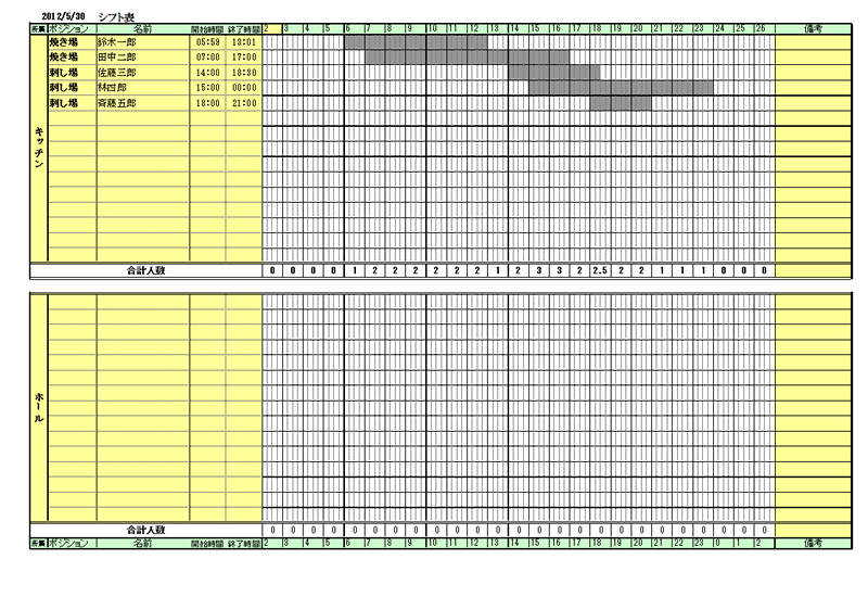 ポジション別のexcelシフト表１ 無料ダウンロード シフト表エクセルテンプレート