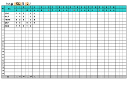 勤務パターンののシフト表